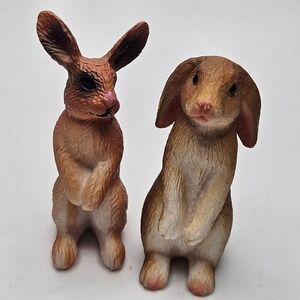 Pair of Mini Bunny Rabbit Figurines Standing Brown Easter Spring Decor 2"